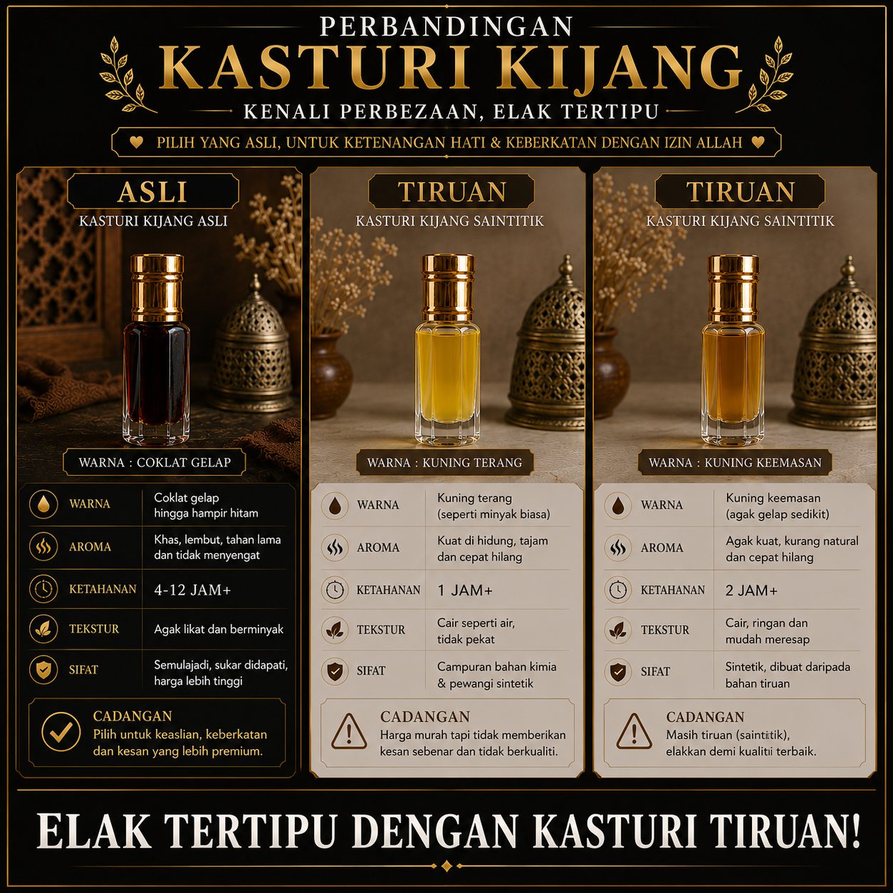 Perbezaan kasturi asli dan tiruan